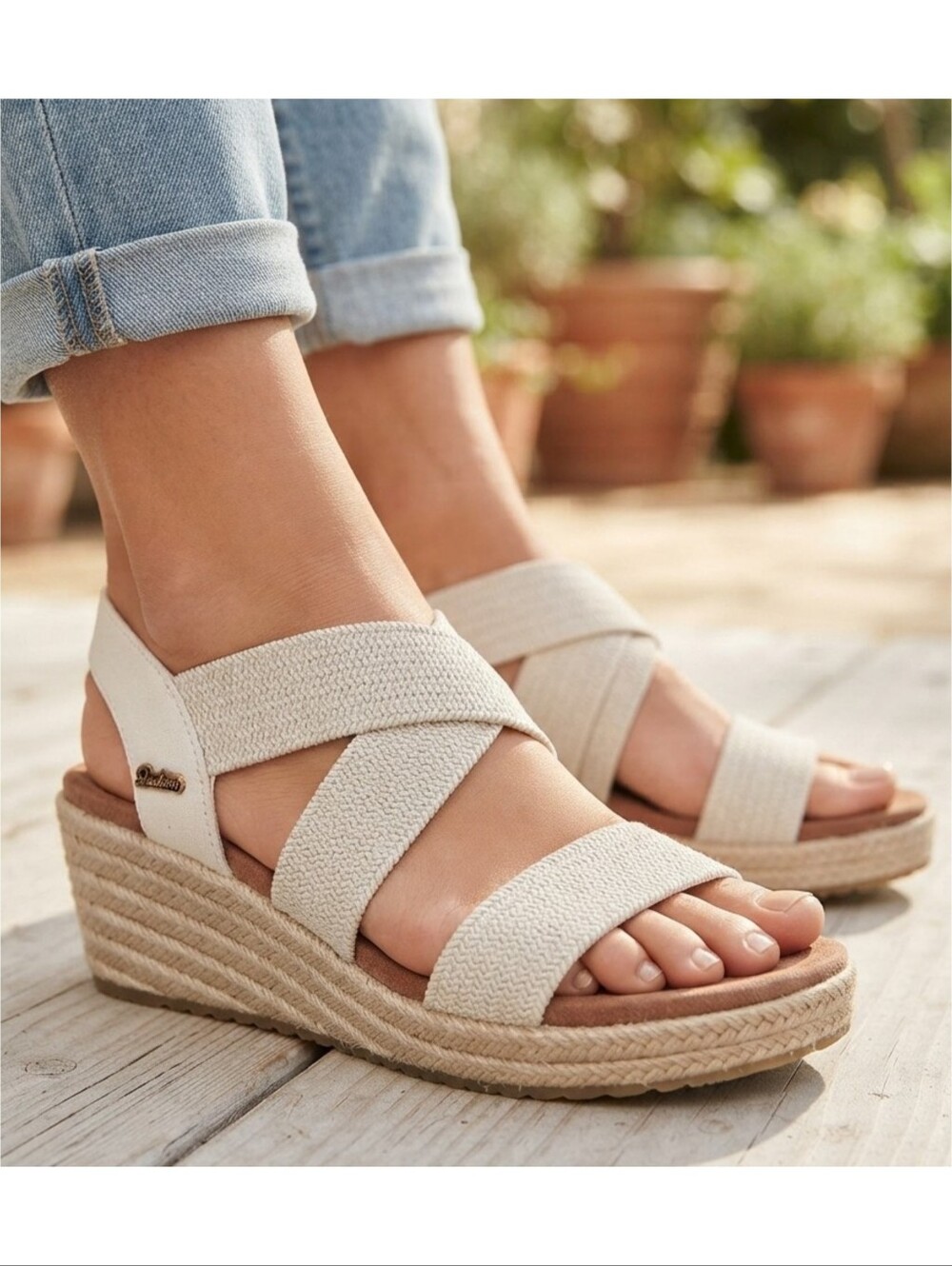 Skechers × Martha Stewart Arch Fit Beverlee Espadrille Wedge Sandals Natural 7